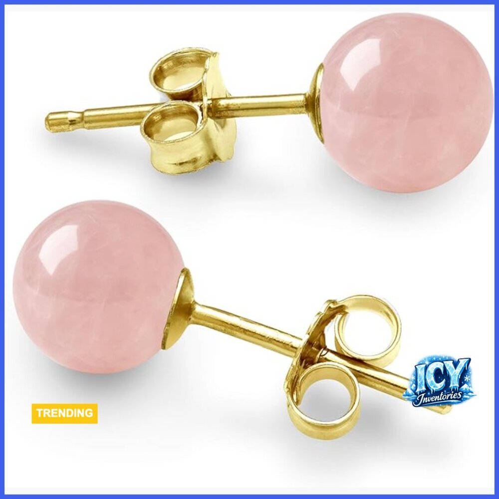 14K Yellow Gold Stud Earrings with Gemstone, Gift Box Included